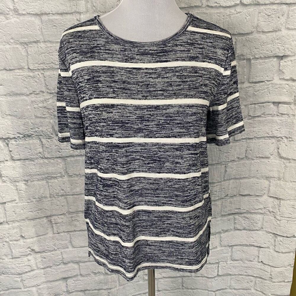 Banana Republic women M luxespun scoopneck short sleeve stripe blouse